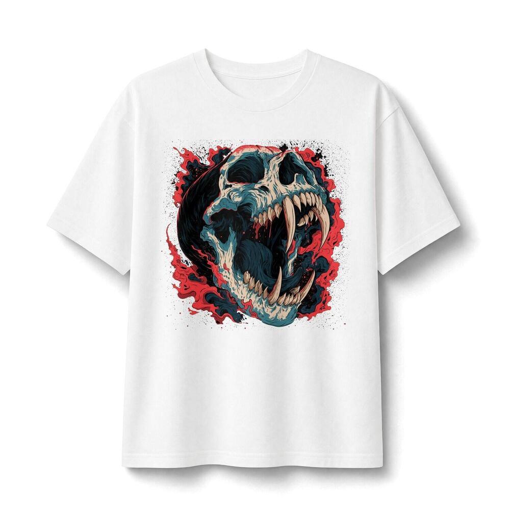 Roaring Skull Heavyweight Graphic Tee Fierce Skull Illustration T-Shirt